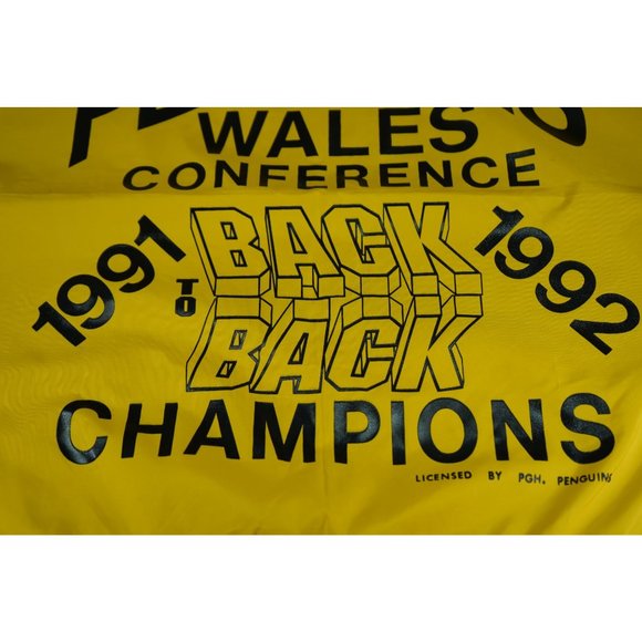VTG Pittsburgh Penguins 1991-92 Back to Back Wales Conference Flag 21"x19.5" - Picture 3 of 6
